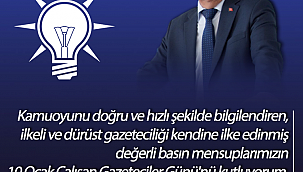  AK Parti Karaman Merkez İlçe Başkanı Feyzullah Tunç 10 Ocak Çalışan Gazeteciler günü dolayısıyla bir kutlama mesajı yayınladı. 