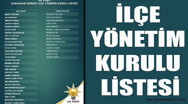 AK Parti Karaman Merkez İlçe Başkanlığı görevine atanan Av. Murat Öztürk  listesi Genel Merkez tarafından onandı. 