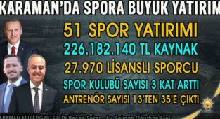 AK PARTİ İKTİDARINDA KARAMAN’A 51 SPOR YATIRIMI