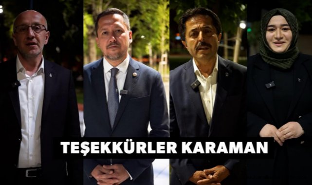 AK Parti Karaman milletvekili adayları Selman Oğuzhan Eser, Osman Sağlam, Fatma Coştu ve İl Başkanı Av. Murat Öztürk, yoğun seçim çalışmalarısırasında gösterdikleri katkılardan dolayı Karaman halkına teşekkür ettiler. S