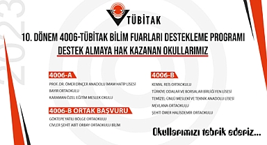 Karaman’da 10 Okul 4006-TÜBİTAK Bilim Fuarı İçin Destek Almaya Hak Kazandı